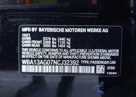 2022 BMW 530E from USA, damaged, VIN WBA13AG07NCJ32392